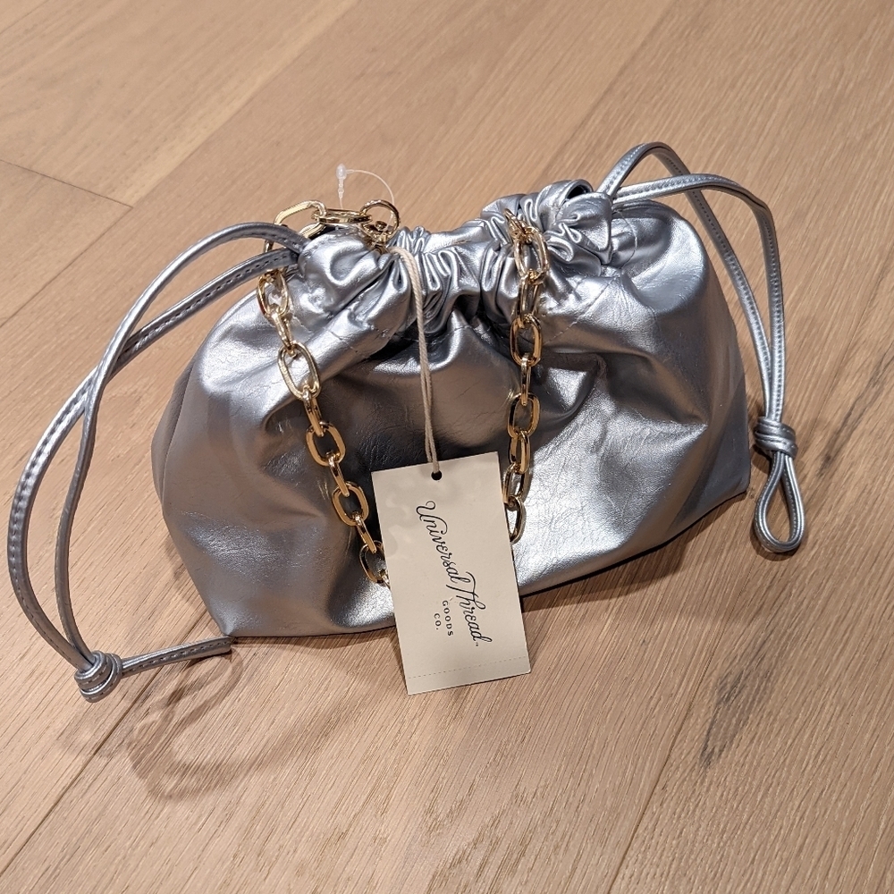 Silver Women's Bag with Gold Chain
